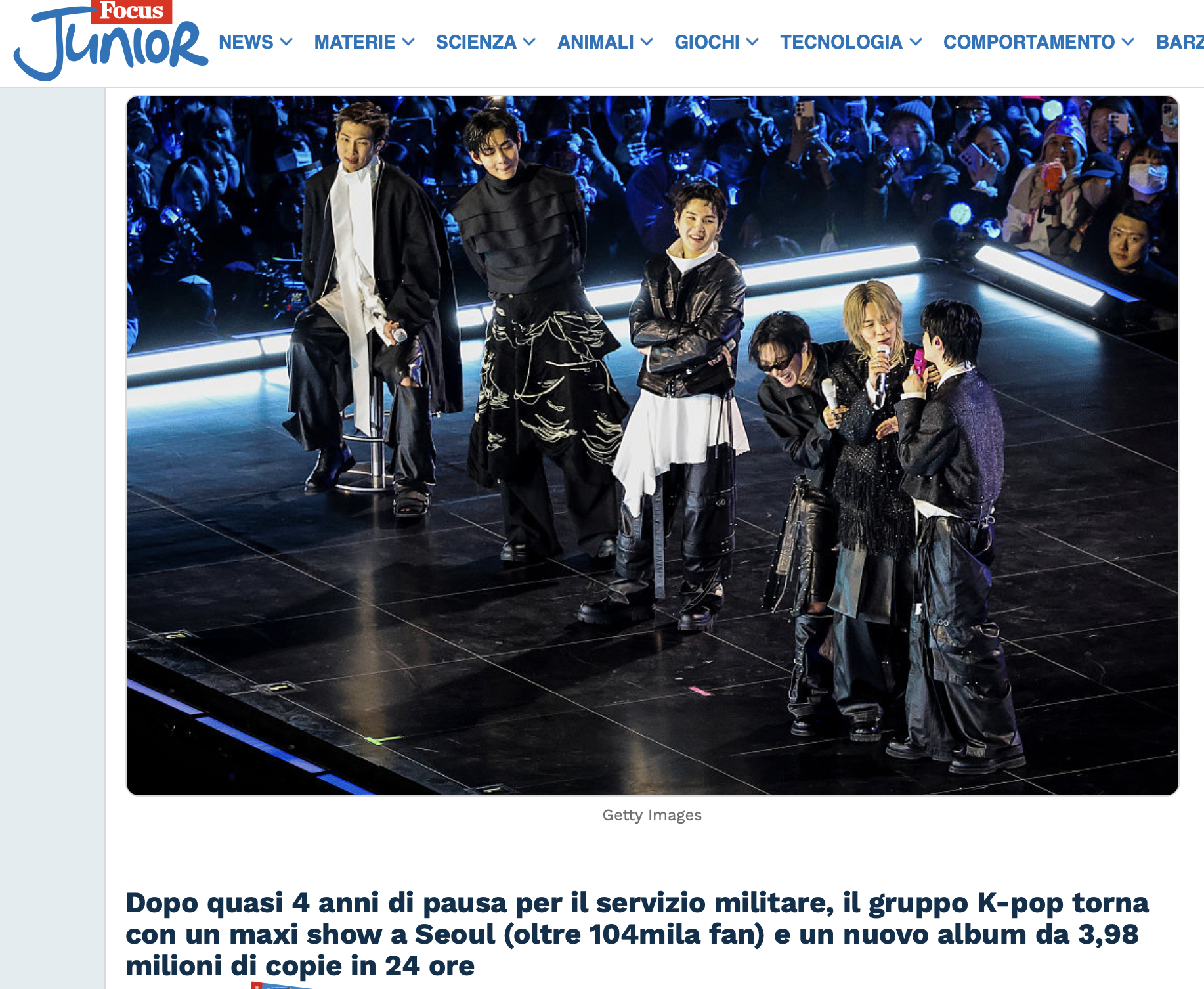 어린이/청소년 교육 매체인 '포커스 주니어(Focus Junior)도 BTS 컴백과 광화문 공연' 소식을 전했